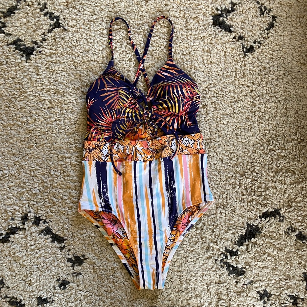 Cute, multi Color one-piece swimsuit - size S